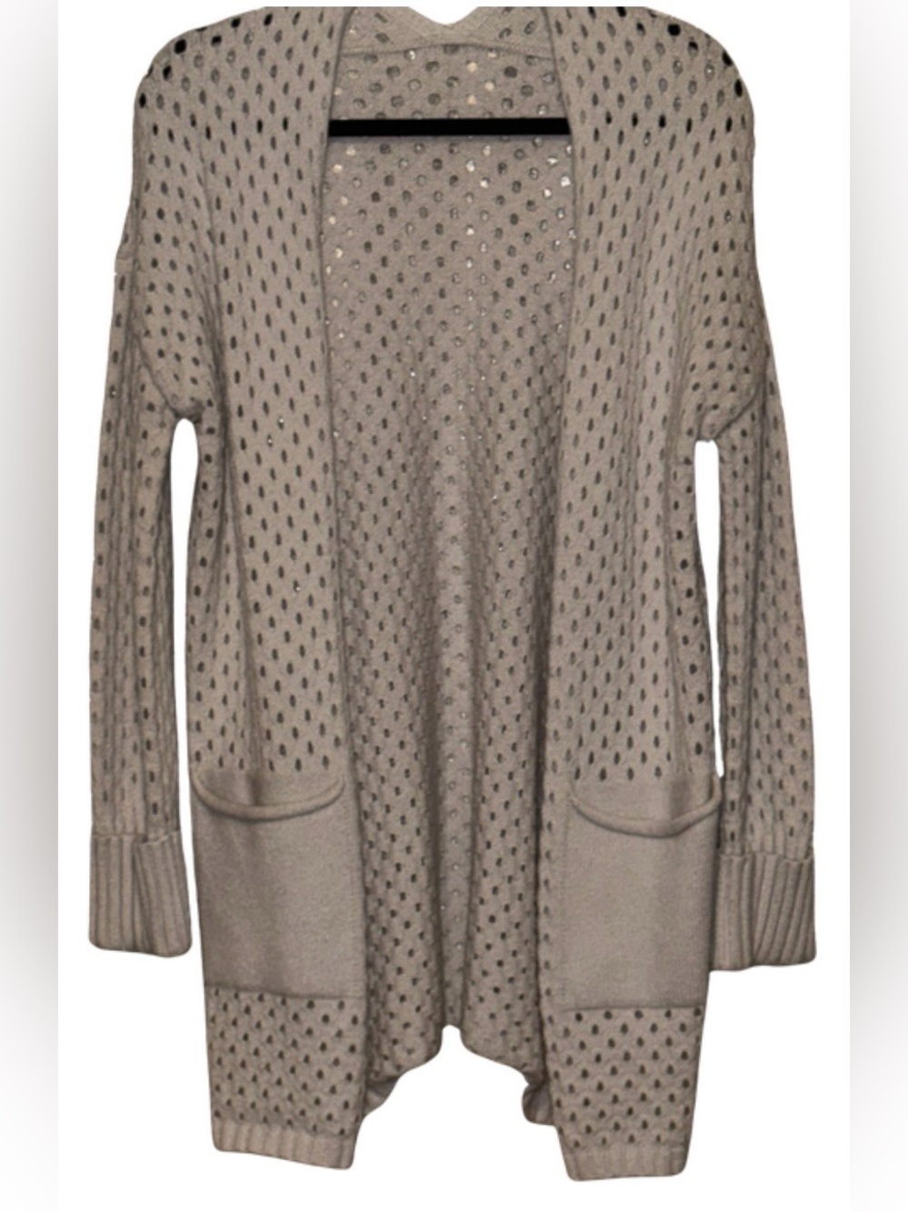 Women's Open Front Pointelle Cardigan Sweater - Gray LIKE NEW